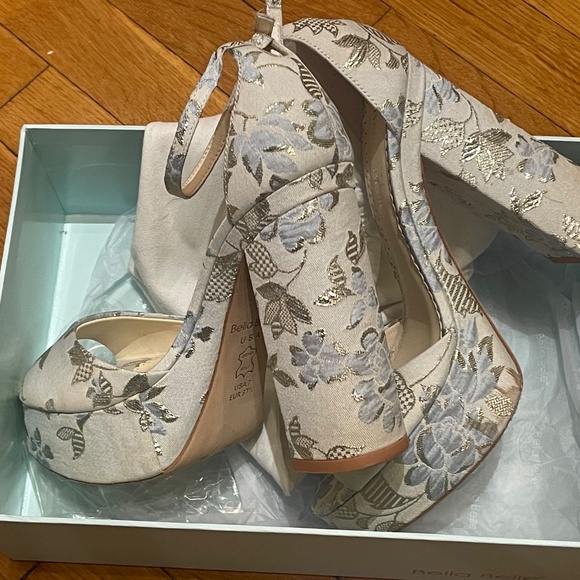 Bella Belle Catarina Blue & Silver Jacquard Platform Sandals, US Size 7 - Picture 8 of 10